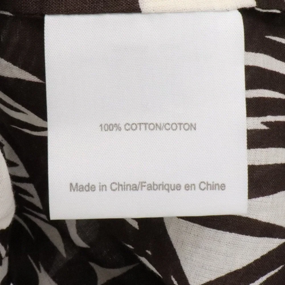 Tory Burch Palm Print Button Down Shirt Brown Cotton Roll Tab Sleeve Size 8